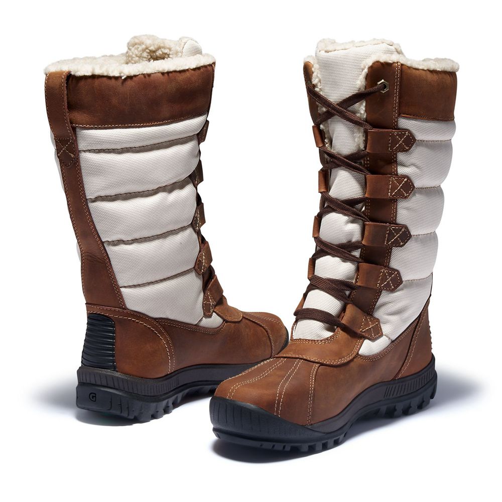 Botas de Nieve Timberland Mujer Mt. Hayes Tall Waterproof Marrones/Blancas - Chile DMI-093165